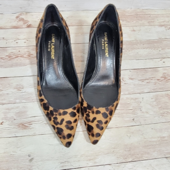 SAINT LAURENT Leopard Print Pony Hair Charlotte Kitten Heels - Picture 14 of 16